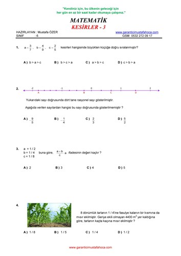 KESİRLERLE İŞLEMLER - 3