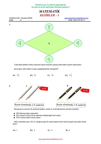 KESİRLERLE İŞLEMLER - 5