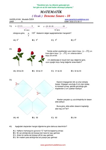Matematik Ocak Ayı Deneme - 10