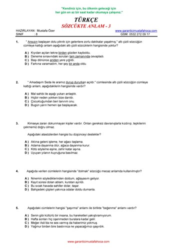 Sözcükte Anlam - 3