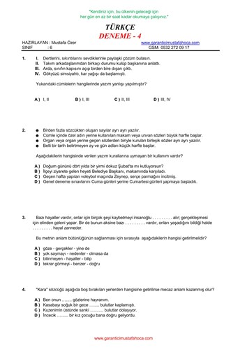 TÜRKÇE DENEME SINAVI - 4