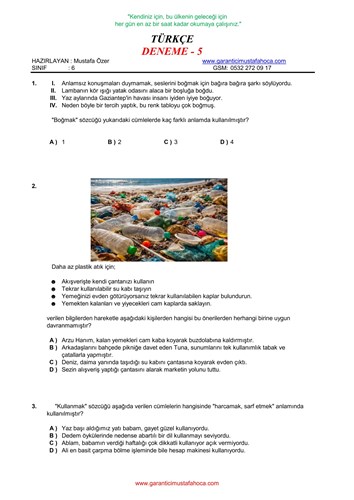 TÜRKÇE DENEME SINAVI - 5
