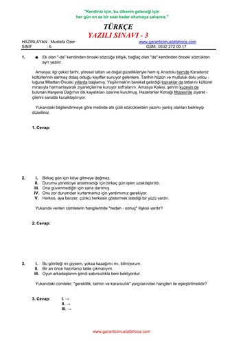 TÜRKÇE YAZILI SINAVI - 3